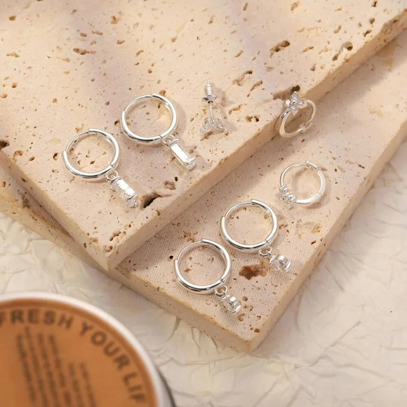 ❤️Women Silver Plated Open Hoop Cartilage Stud Earrings Piercings  Jewelry - Picture 6 of 7